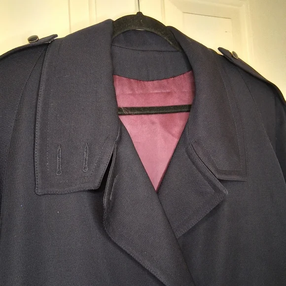 VINTAGE Anna Collection Saxonia Pure Virgin Wool Navy Blue Trench Coat - Picture 10 of 16